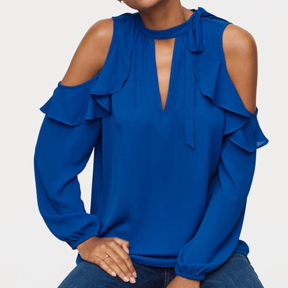 LOFT Tops - LOFT Blue Cold Shoulder Top